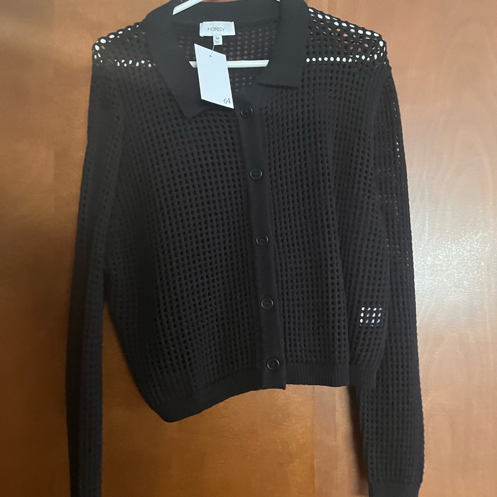 Black Open-Knit Cardigan